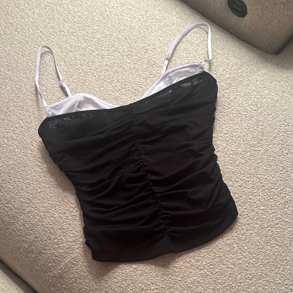 White Fox Boutique Black and White Ruched Crop Top